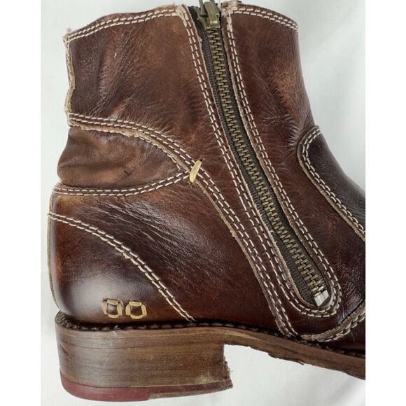 BED|STU Eiffel Women's Boots 10 Brown Distressed Leather Ankle Zip Red Soles - Picture 12 of 15